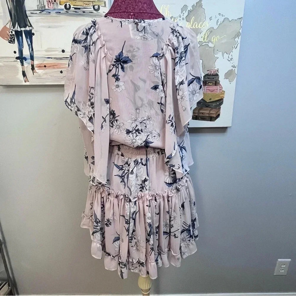 MISA Los Angeles Pink Floral Print Ruffle Mini Dress Women Size S - Picture 4 of 9